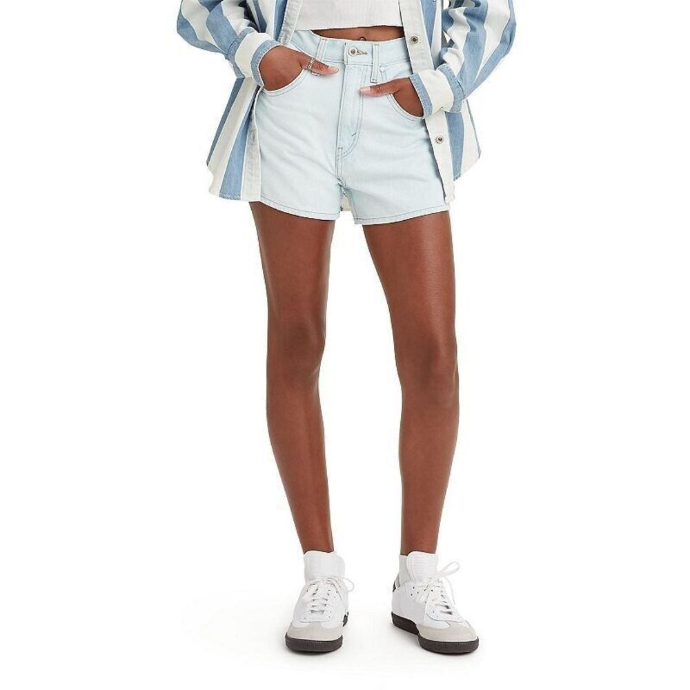 Levis Silvertab High Rise Mom Jean Shorts Womens 31 Blue Light Wash Relaxed NEW